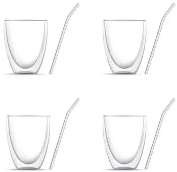 BEM Doppelwandige Kaffeegl&auml;ser 330ml mit Glasstrohhalmen, 8-tlg. Set (1859)