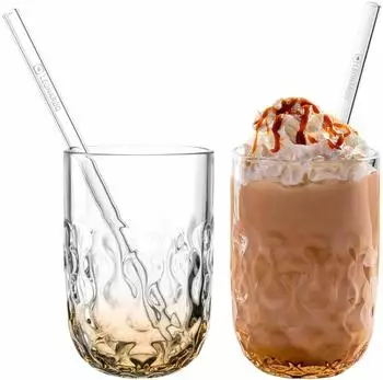 Leonardo Gocce Latte-Macchiato-Glas 390ml apricot, 4-tlg. mit Glastrinkhalmen
