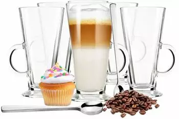 Sendez Latte Macchiato Gläser mit Henkel und Fuß, 280ml, 6er-Set