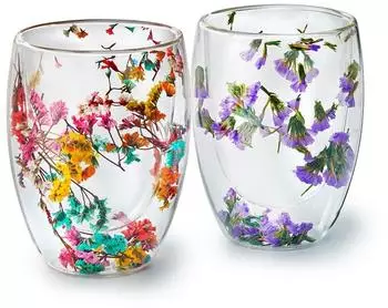 NATURELEI Editha doppelwandiges Teeglas mit Trockenblumen, hitzebeständig, 250ml