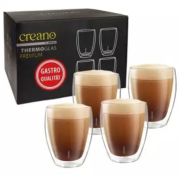 Creano Doppelwandige Gläser 4er-Set, 400ml, Borosilikatglas (619)