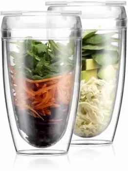 Bodum Pavina To Go Becher 2er-Set, doppelwandiger Kunststoff, transparent, 400ml (K11850-10SA)