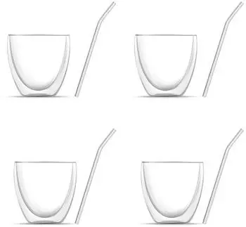 BEM Doppelwandige Kaffeegläser 240ml mit Glasstrohhalmen, 8-teilig (1858)