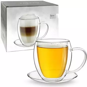 Creano XXL Thermotasse doppelwandig Borosilikat mit Untersetzer 400ml (258)