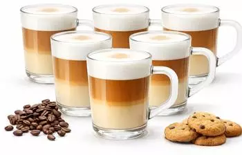 BigDean Latte-Macchiato-Gl&auml;ser mit Henkel 230ml, 6er-Set, Glas (klar)
