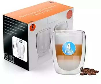 BigDean Latte-Macchiato-Gl&auml;ser doppelwandig, Borosilikatglas, 300ml, 4er-Set