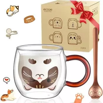LuxusKollektion Katzen-Tasse doppelwandig, Borosilikatglas, 280ml