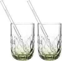 Leonardo GOCCE Matcha Latte Glas (2) 390 ml mit Glastrinkhalm 2er Set