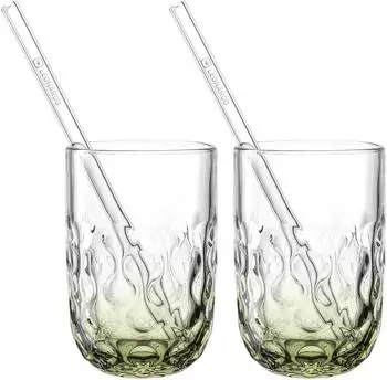 Leonardo Gocce Latte-Macchiato-Gl&auml;ser-Set 4-tlg. mit Glastrinkhalmen, gr&uuml;n, 390ml