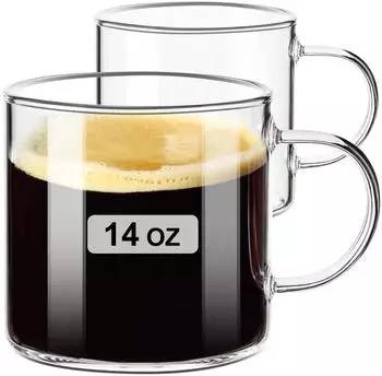 LuxusKollektion Tee-/Kaffeegl&auml;ser mit Henkel, Borosilikatglas, 420ml, 2er-Set