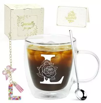 LuxusKollektion Latte-Macchiato-Glas personalisiert mit Initialen, doppelwandig, Geschenkset