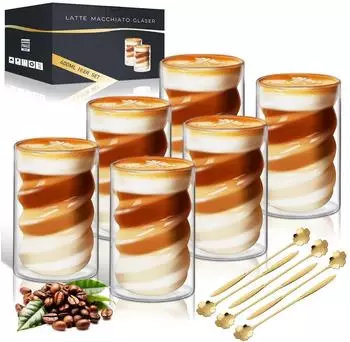 LuxusKollektion Latte-Macchiato-Gläser doppelwandig 6er-Set 400ml mit Löffeln, Borosilikatglas