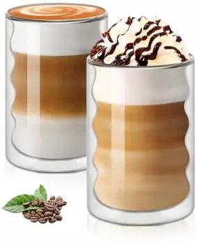 LuxusKollektion Doppelwandige Latte-Macchiato-Gl&auml;ser 375ml, 2er-Set, Borosilikatglas