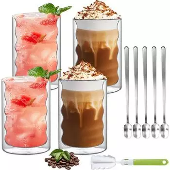 LuxusKollektion Doppelwandige Latte-Macchiato-Gläser mit Löffeln, Borosilikatglas, 350ml, 2er-Set
