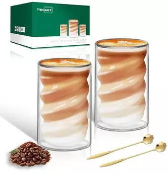 LuxusKollektion Latte-Macchiato-Gläser doppelwandig 400ml, Spiraldesign, 2er-Set mit Löffeln