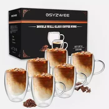 LuxusKollektion Latte-Macchiato-Gläser doppelwandig mit Henkel, 350ml, 6er-Set