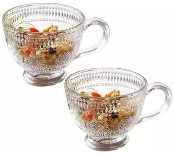 LuxusKollektion Kaffeebecher Kristallglas Vintage Sonnenblumen-Design 350ml (2er-Set)