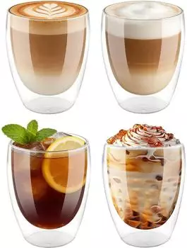 LuxusKollektion Doppelwandige Kaffeegläser 250ml, Borosilikatglas, 4er-Set