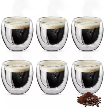 LuxusKollektion Espressogläser 6er-Set, doppelwandig, 80ml, Borosilikatglas
