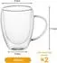 LuxusKollektion Doppelwandige Kaffeegläser mit Griff, Borosilikatglas, 400ml (2er-Set)