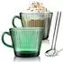 LuxusKollektion Latte Macchiato Gläser 2er-Set, grün gerippt, 450ml, mit Löffel