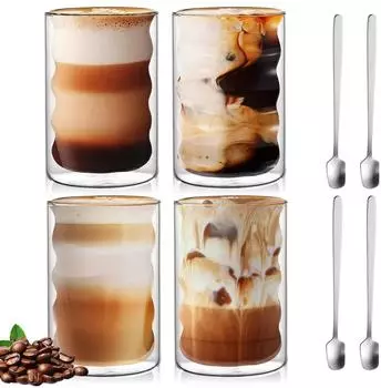 LuxusKollektion Latte-Macchiato-Gläser doppelwandig 400ml 4er-Set mit Löffeln, Borosilikatglas