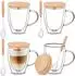 LuxusKollektion Doppelwandige Kaffeegläser 4er-Set 350ml Borosilikatglas mit Deckel und Löffel
