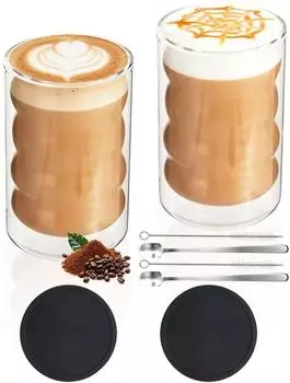 LuxusKollektion Latte-Macchiato-Gläser doppelwandig 350ml 2er-Set Borosilikatglas Wellendesign
