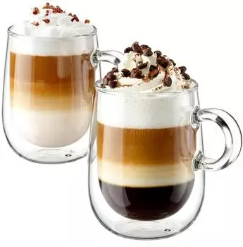 LuxusKollektion Doppelwandige Cappuccinotassen 2er-Set, Borosilikatglas, transparent, 350ml