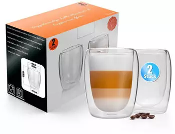 BigDean Doppelwandige Latte Macchiato Gl&auml;ser 300ml, Borosilikatglas, 2er-Set