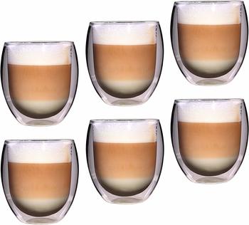Feelino 6x 400ml Jumbo große doppelwandige Tee- und Kaffeegläser, "Rondo"