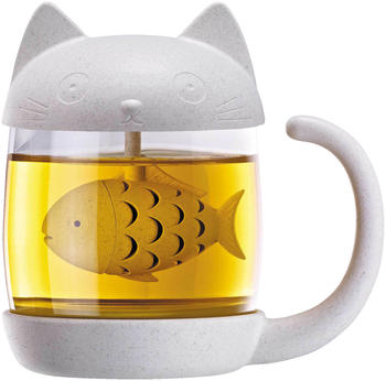Winkee Teeglas Katze mit integriertem Tee-Ei weiß