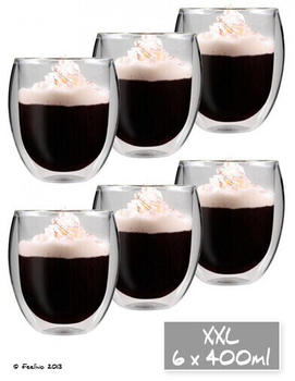 Feelino 6er-Set exklusive XXL 400ml doppelwandige Teegläser Feelino-6R mit Thermo-Effekt