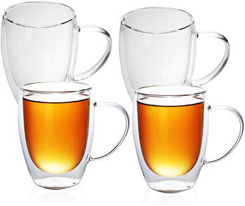 Intirilife 4x Doppelwandiges Thermo Glas Set in 300 - 400ml im