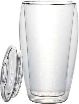 Feelino XL doppelwandiges Thermoglas mit Glasdeckel (Thermo-Glas mit Schwebe-Effekt) 400ml