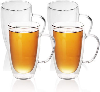 Intirilife 4x Doppelwandiges Thermo Glas Set in 400 - 500ml im