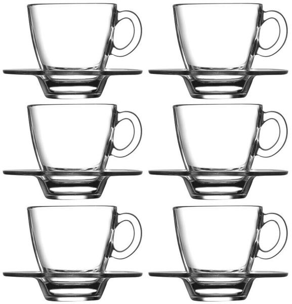 Pasabahce 12 tlg Teeglas mit Unterteller Capuccino Glas Kaffe Latte Trinkglas