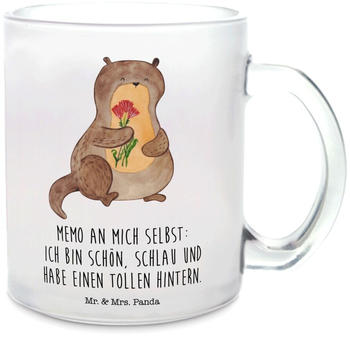 Mr. & Mrs. Panda Glas Teetasse Otter Blumenstrauß Seeotter, Fischotter, Tasse mit Henkel, Otter Seeotter See Otter