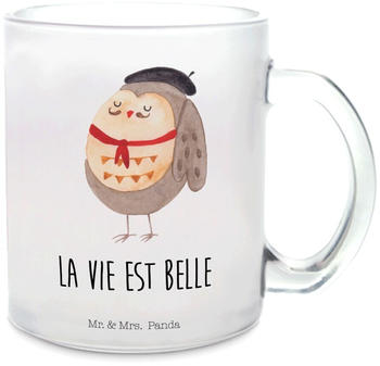 Mr. & Mrs. Panda Glas Teetasse Eule Französisch La vie est belle, hibou, Eulen, Teebecher, Owl, Tasse mit Henkel, Frankreich, béret, Genießer