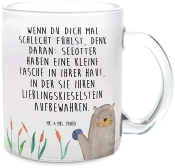 Mr. & Mrs. Panda Glas Teetasse Otter mit Stein Otter Seeotter See Otter, Pflanzen, Seeotter, Fischotter, Teebecher, Tasse mit Henkel