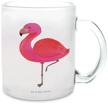 Mr. & Mrs. Panda Glas Teetasse Flamingo classic Sohn, stolz, Spruch, Freundinnen, Teebecher, Selbstliebe, Tasse mit Henkel, prächtig