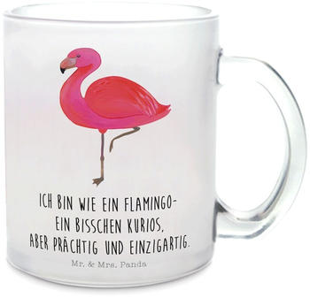 Mr. & Mrs. Panda Glas Teetasse Flamingo classic Spruch, Einzigartig, stolz, Sohn, Tasse mit Henkel, Teebecher, Geschwister, prächtig