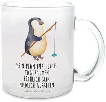 Mr. & Mrs. Panda Glas Teetasse Pinguin Angler Motivation, Fischer, Geschenkidee, Tasse mit Henkel, Freundinnen, Angelurlaub, Seevogel