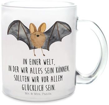 Mr. & Mrs. Panda Glas Teetasse Fledermaus Flügel gute Laune, Tasse mit Henkel, süße Tiermotive, Teebecher, lustige Sprüche, Tiere