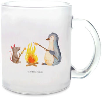 Mr. & Mrs. Panda Glas Teetasse Pinguin Lagerfeuer Job, Leben, Lebensmotivation, Teebecher, Tasse mit Henkel, Büro