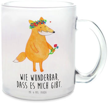 Mr. & Mrs. Panda Glas Teetasse Fuchs Blumenliebe Freundinnen, Freude, Teebecher, Selbstbewusstsein, Tasse mit Henkel