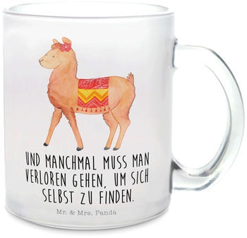 Mr. & Mrs. Panda Glas Teetasse Alpaka stolz Lama, Tasse mit Henkel