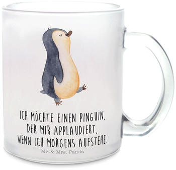 Mr. & Mrs. Panda Glas Teetasse Pinguin marschierend stolz, Schwester, Tasse mit Henkel, spazieren, Langschläfer, Teebecher, Bruder