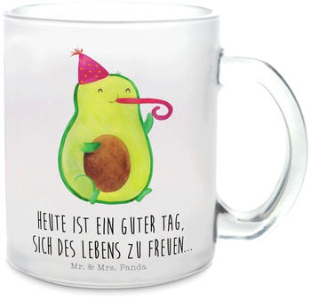 Mr. & Mrs. Panda Glas Teetasse Avocado Party Happy Birthday, Schulabschluss, Tasse mit Henkel, Jubiläum, Gesund, Firmenfeier, Vegan, Teebecher