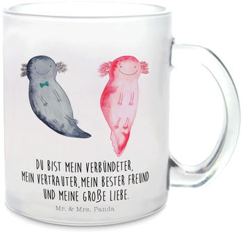Mr. & Mrs. Panda Glas Teetasse Axolotl Axel+Lotte Tasse mit Henkel, Teebecher, Paar, Schwanzlurch, Jahrestag, Molch, Lurch, Verlobter